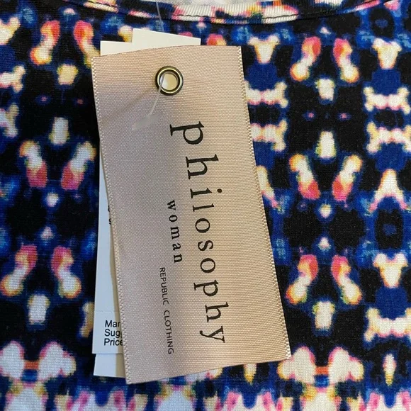Philosophy Print Tunic Top Black, Blue, and Pink, Size 1X New - Picture 5 of 8